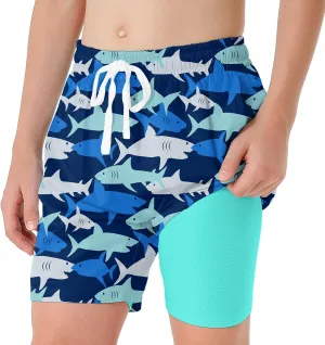 6-20T Boys Swimming Trunks 2 in 1 Bathing Suit Quick Dry Board Shorts