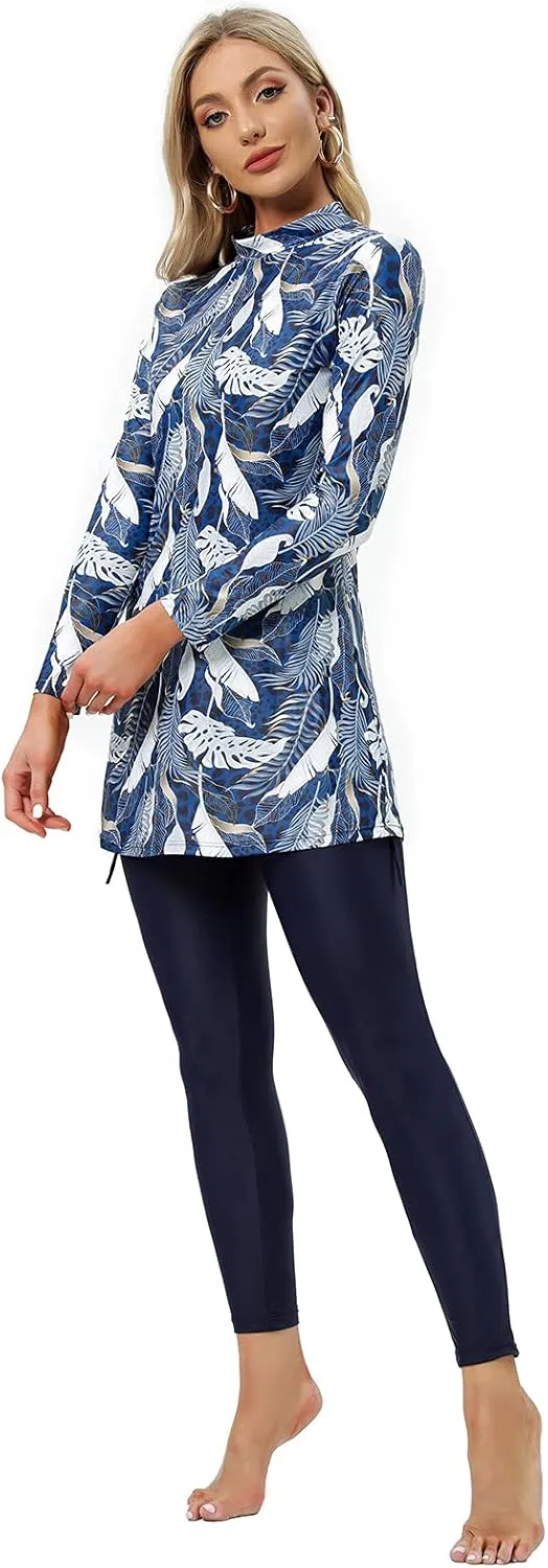 Ababalaya Fully Covered Swimsuits 3 Pieces Full Covered Burkini Swimwear with Swimming Cap