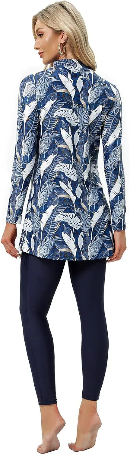 Ababalaya Fully Covered Swimsuits 3 Pieces Full Covered Burkini Swimwear with Swimming Cap