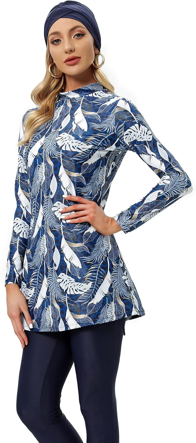Ababalaya Fully Covered Swimsuits 3 Pieces Full Covered Burkini Swimwear with Swimming Cap