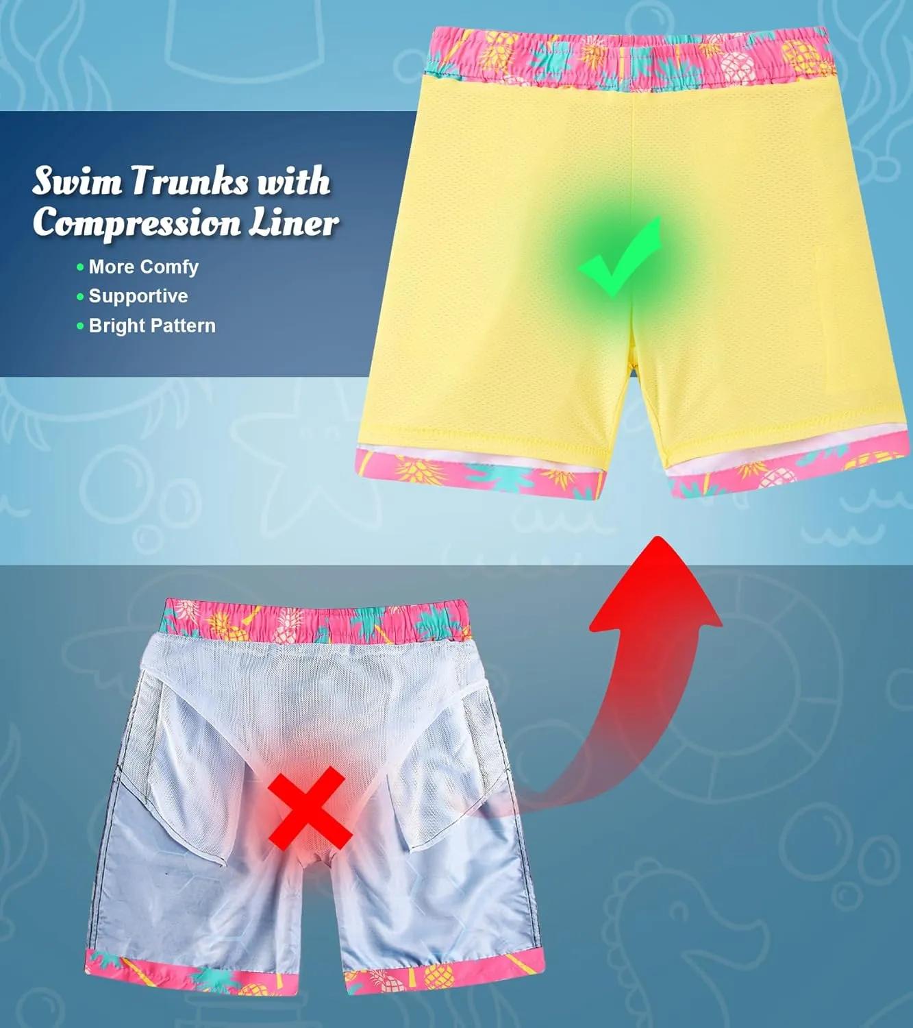 ALISISTER Boys Swim Trunks Compression Liner Swim Shorts Bathing Suit with Boxer Brief Quick Dry Swimwear 7-20T
