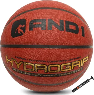 AND1 Hydrogrip Premium Composite Leather Basketball & Pump- Official Size 7 (29.5) Moisture Wicking Streetball, Made for Indoor and Outdoor Basketball Games (Orange)