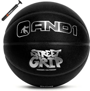 AND1 Street Grip Premium Composite Leather Basketball & Pump- Official Size 7 (29.5) Streetball, Made for Indoor and Outdoor Basketball Games