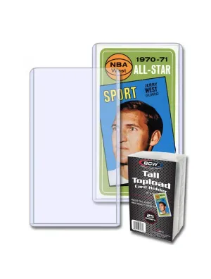 BCW Tall Card Topload Holders - 25 Pack | Protective Case for Collectible Sports Trading Cards | Clear Rigid Plastic Toploader Card Protectors | Fits Basketball, Football, Widevision Cards