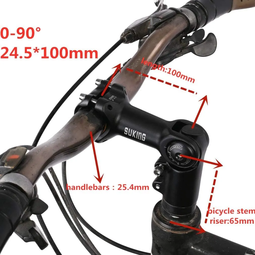 BESNIN Adjustable Bike Stem 0-90 Degree 31.8mm or 25.4mm60mm or 90mm or 93mm or 100mm, Adjustable MTB Stem Black or Red Mountain Bike Handlebar Stem for Bicycle, Road Bike, MTB