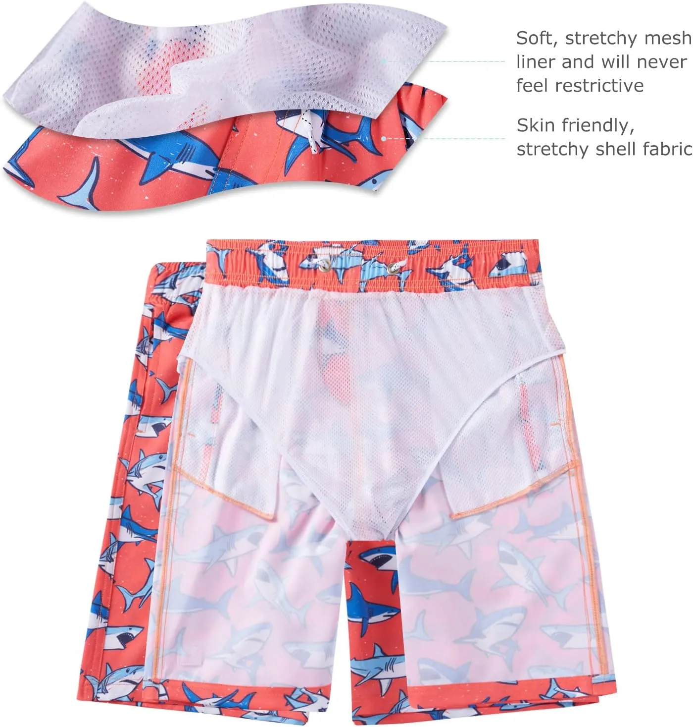 Boys Swim Trunks UPF 50  Quick Dry Toddler Beach Board Shorts Kids Bathing Suit Youth Swimwear with Mesh Lining