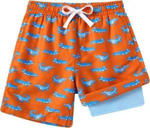 Boys Swim Trunks with Compression Liner Toddler Boys Swim Shorts Boxer Brief Board Shorts Swimming Set 5-18T