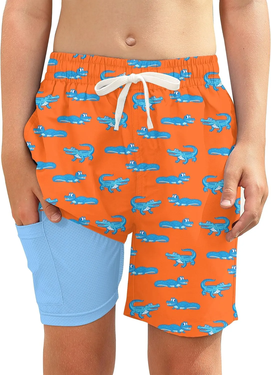 Boys Swim Trunks with Compression Liner Toddler Boys Swim Shorts Boxer Brief Board Shorts Swimming Set 5-18T