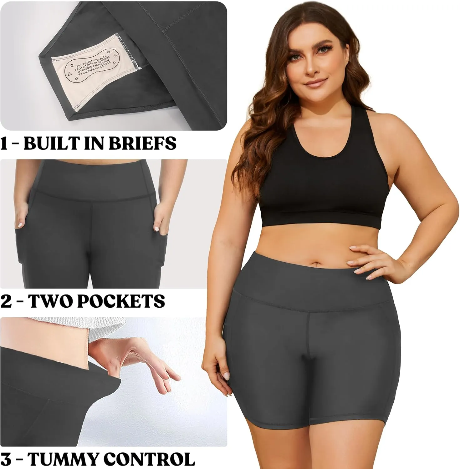 COOTRY Womens Plus Size Swim Shorts High Waisted Tummy Control Swimsuit Bottoms Board Shorts with Pockets