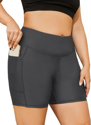 COOTRY Womens Plus Size Swim Shorts High Waisted Tummy Control Swimsuit Bottoms Board Shorts with Pockets