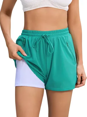 difficort Womens Swim Shorts with Compression Liner 4'' Quick-Dry Board Shorts with Zipper Pockets