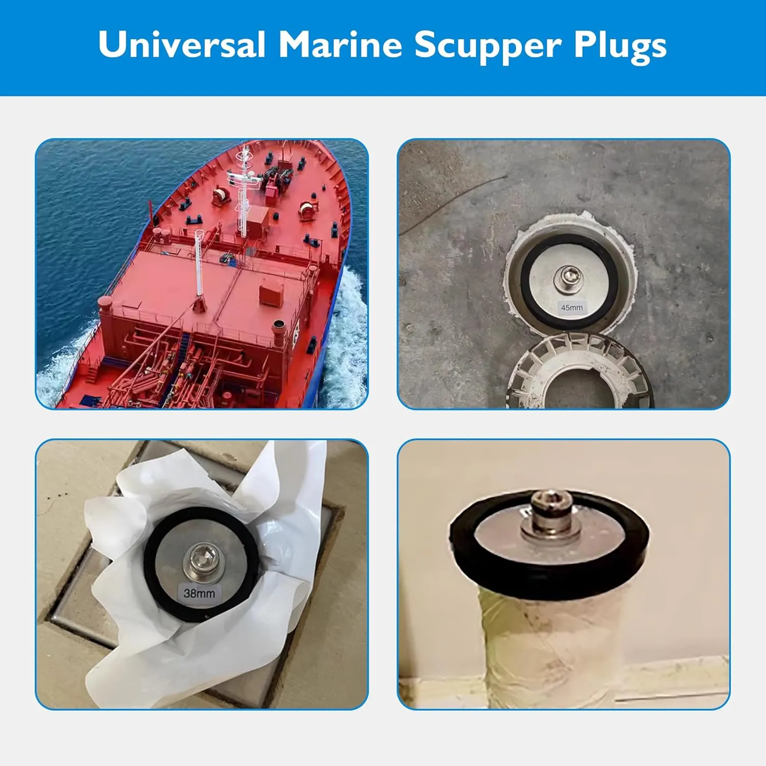 Expandable Mechanical Seal Cleanout Pipe Plug-Rubber Expansion Scupper Plugs & Removable Stainless Steel Allen Wrench Handle, 3-3/8 to 3-15/16 in Sewer Cap Cover, Winterizing Pool Boat Plugs