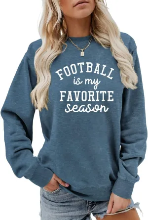 Football is My Favorite Season Sweatshirt Women Funny Letter Printed Shirts Long Sleeve Crew Neck Pullover Tops