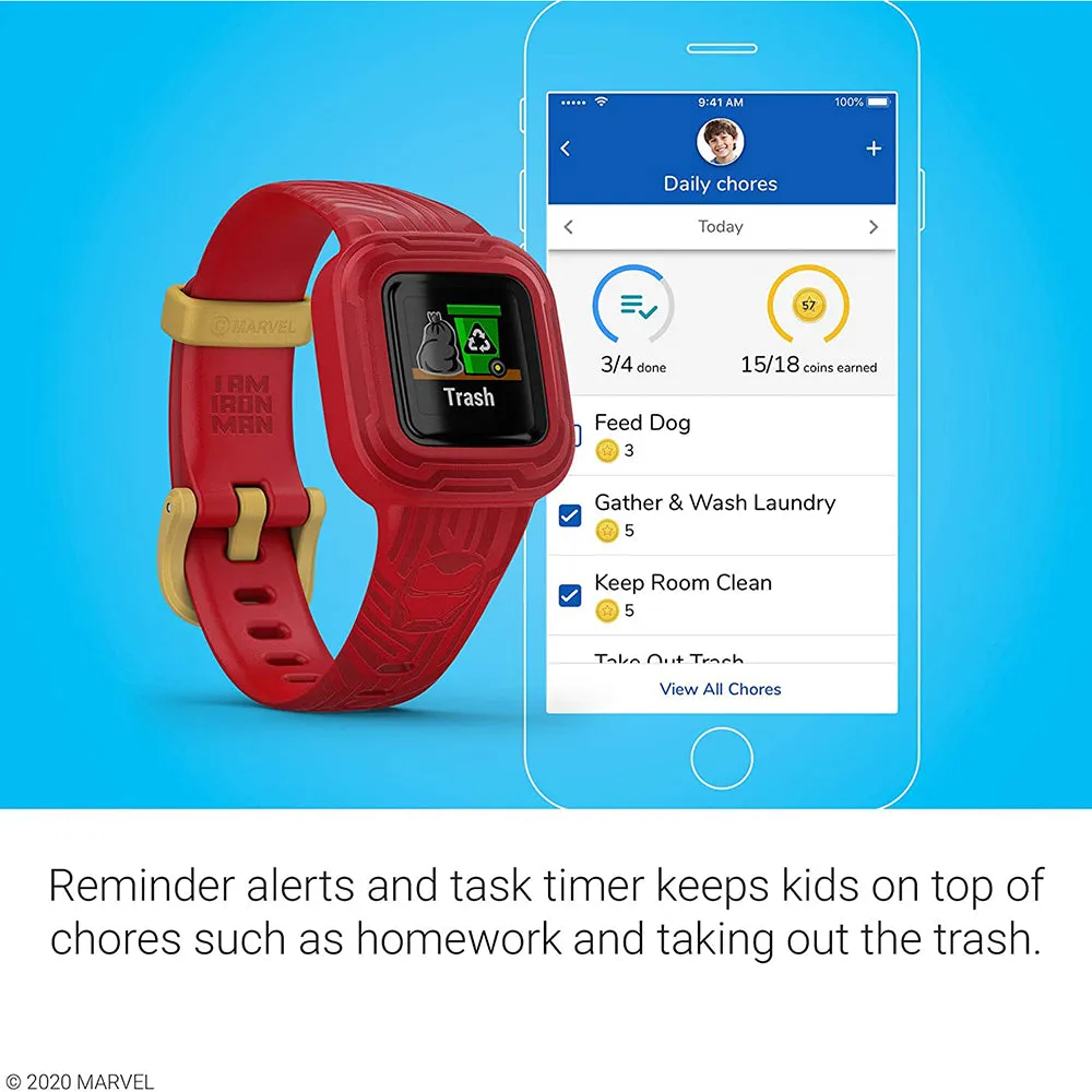 Garmin vivofit jr. 3 Marvel Iron Man Swim-Friendly Activity Unlocks Adventure Kids Fitness Tracker - 010-02441-31