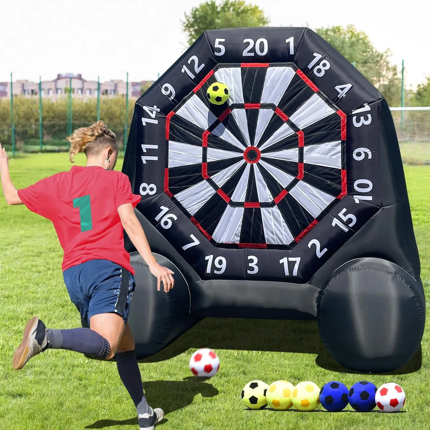 Giant Inflatable Dart Board,10ft Inflatable Soccer Kick Darts Games with 370W Blower,Outdoor Inflatable Soccer Target Dart Board Yard Game, 8 Sticky Soccers