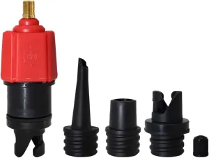 Inflatable Pump Air Valve Converter Inflatable Pump Multifunction Valve Adapter with 4 Nozzles for Kayak Stand Up Paddle Board Red