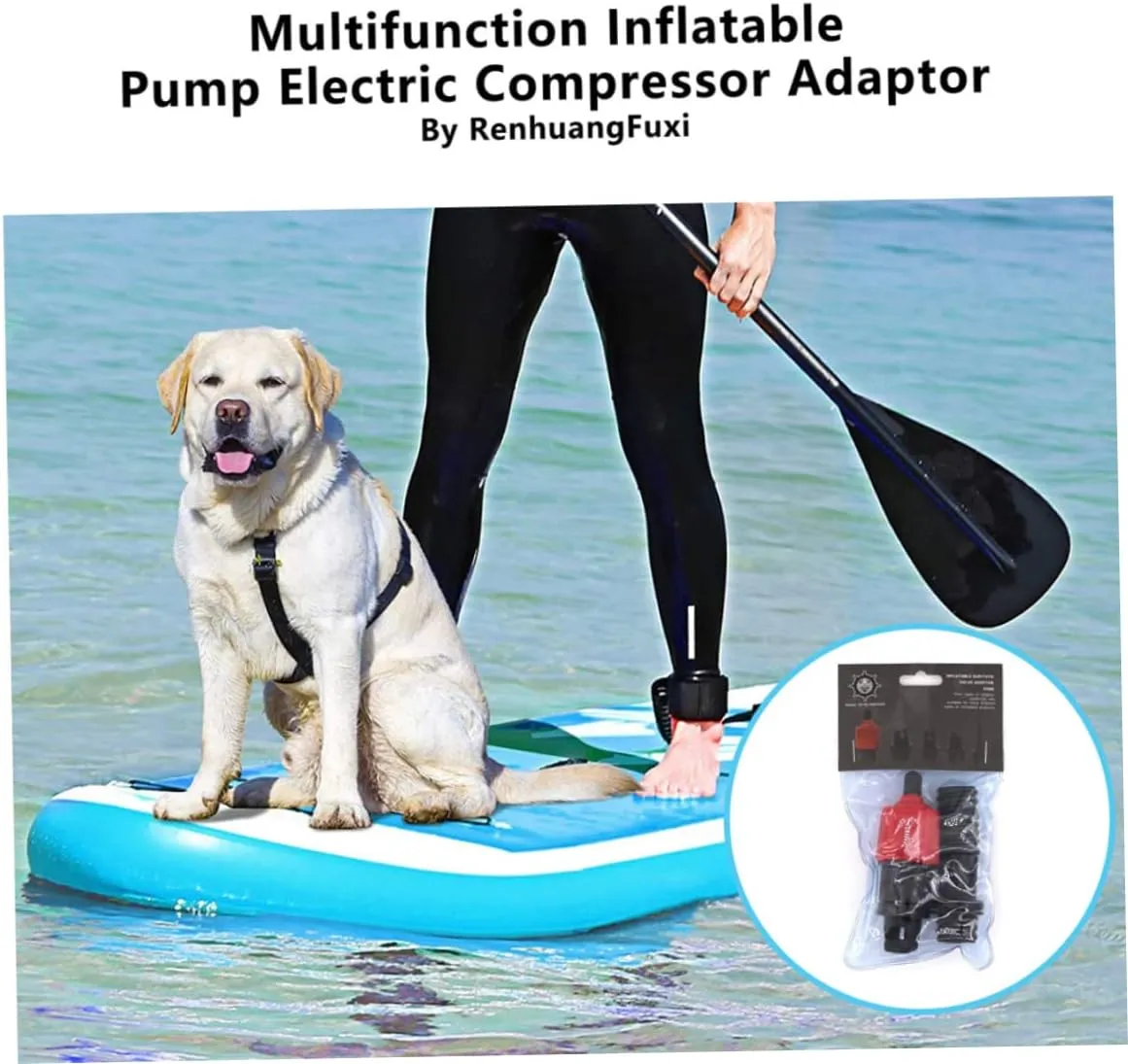 Inflatable Pump Air Valve Converter Inflatable Pump Multifunction Valve Adapter with 4 Nozzles for Kayak Stand Up Paddle Board Red