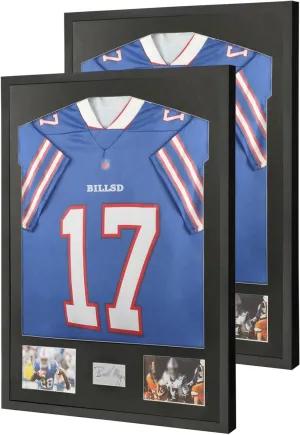 Jersey Frame Display Case 2 Pack, Jersey Shadow Box,Jersey Frame with Tempered Glass,Mat and Hanger for Baseball Basketball Football Soccer Sport Shirt,Black