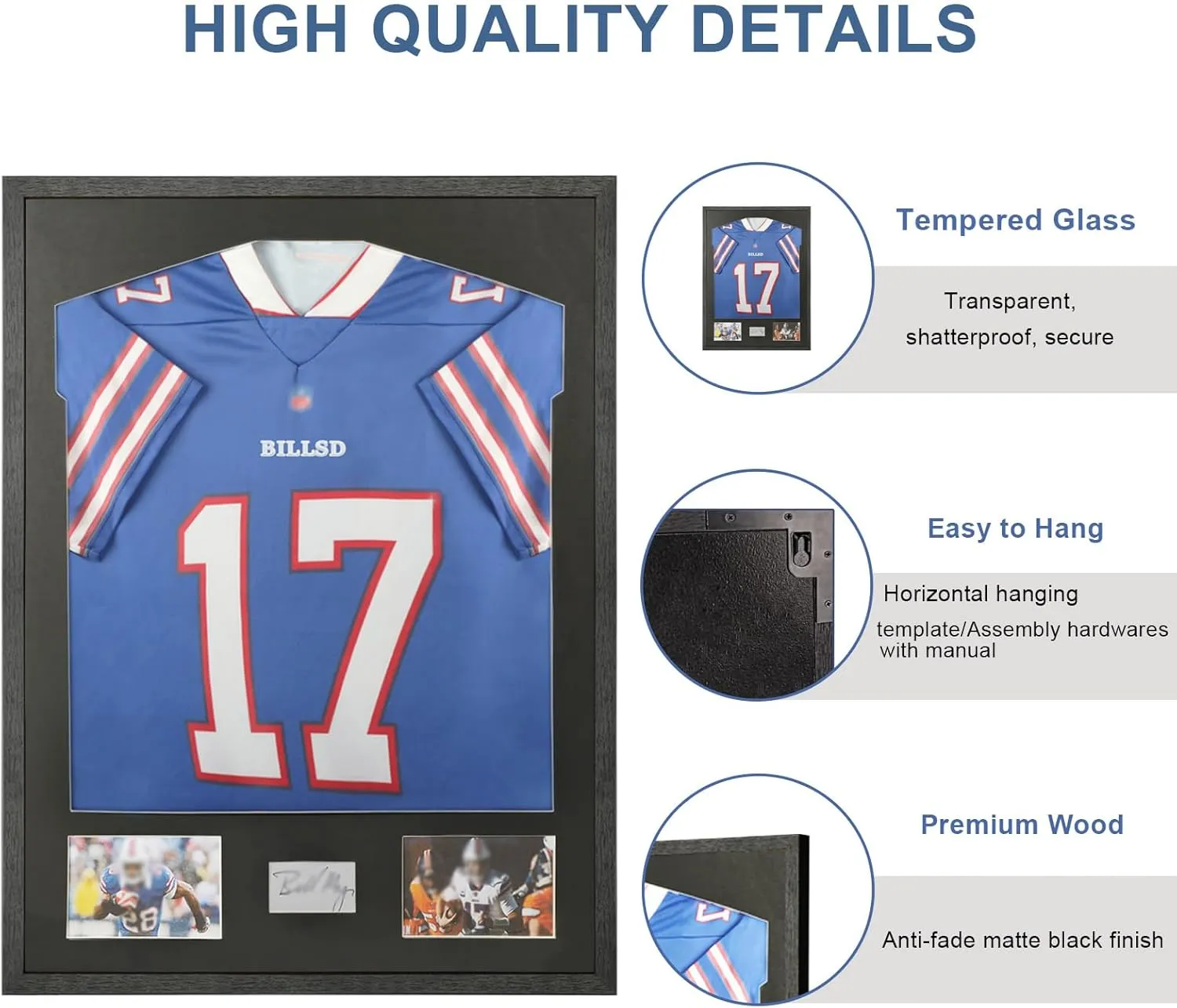 Jersey Frame Display Case 2 Pack, Jersey Shadow Box,Jersey Frame with Tempered Glass,Mat and Hanger for Baseball Basketball Football Soccer Sport Shirt,Black