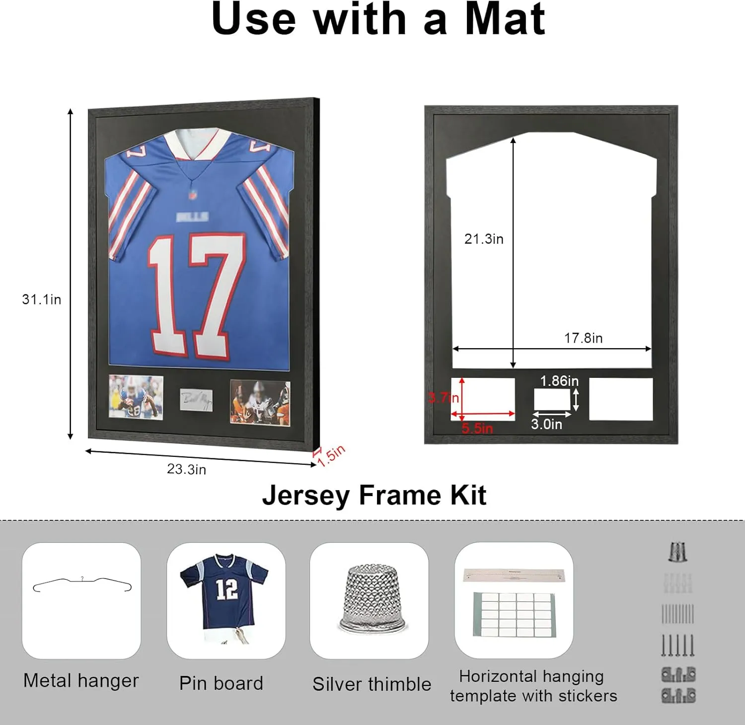 Jersey Frame Display Case 2 Pack, Jersey Shadow Box,Jersey Frame with Tempered Glass,Mat and Hanger for Baseball Basketball Football Soccer Sport Shirt,Black