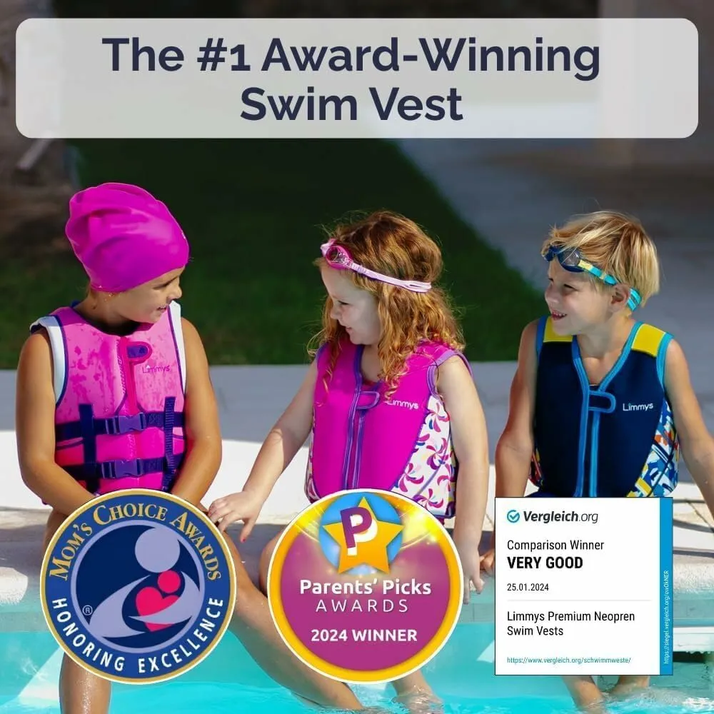 Limmys Premium Kids Swim Vest - Toddler Swim Jacket and Buoyancy Swimming Aid - Modern Design Swimming Vest for Boys, Girls and Babies - Drawstring Bag Included