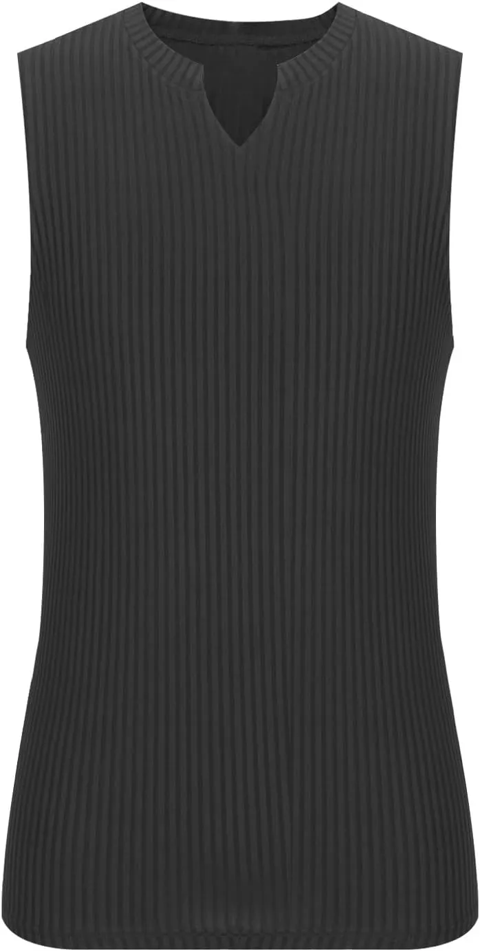 Mens Ribbed Tank Top Cut V Neck Sleeveless Comfy Tanks Fitness Training Sport Swim T-Shirt Sport Outdoor Beach Vest