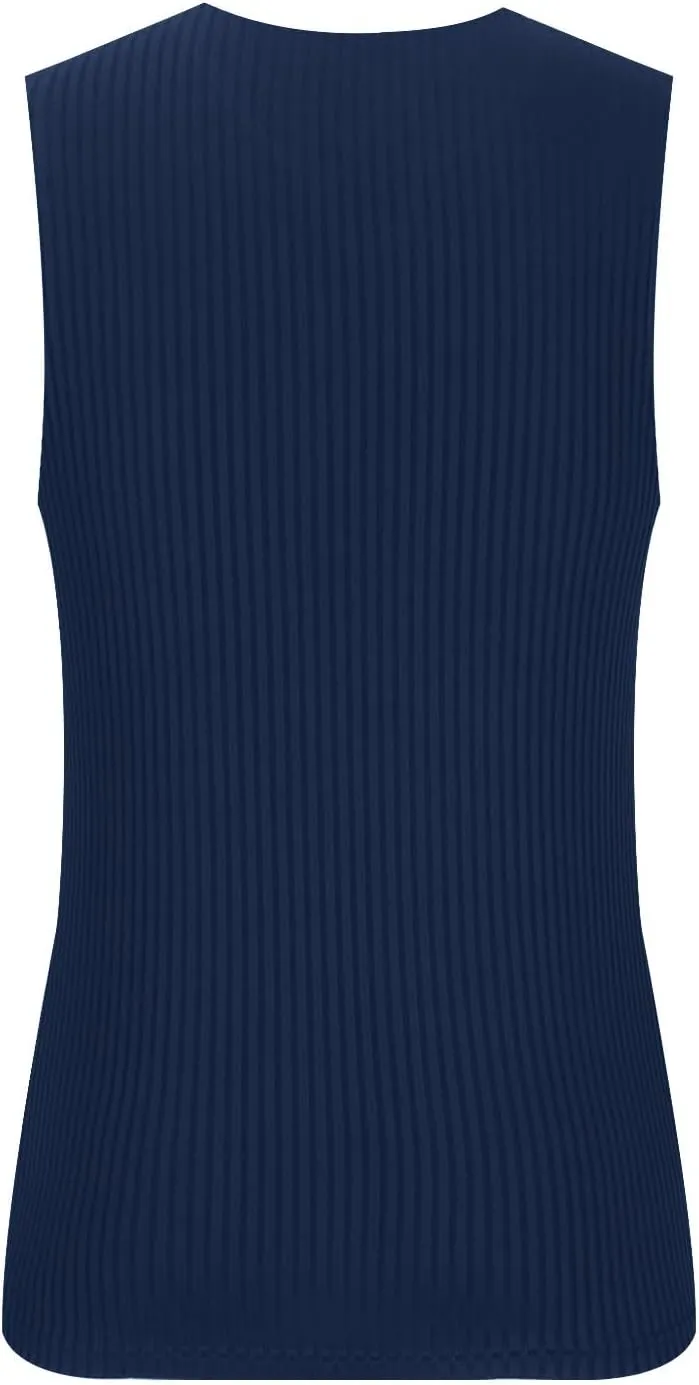 Mens Ribbed Tank Top Cut V Neck Sleeveless Comfy Tanks Fitness Training Sport Swim T-Shirt Sport Outdoor Beach Vest