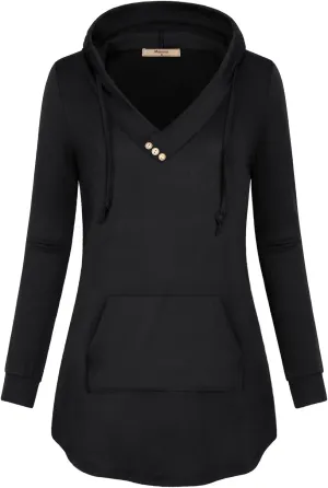 Miusey Womens Hooded Shirts Long Sleeve V Neck Tunic Hoodie Lightweight Sweatshirts with Kangaroo Pocket