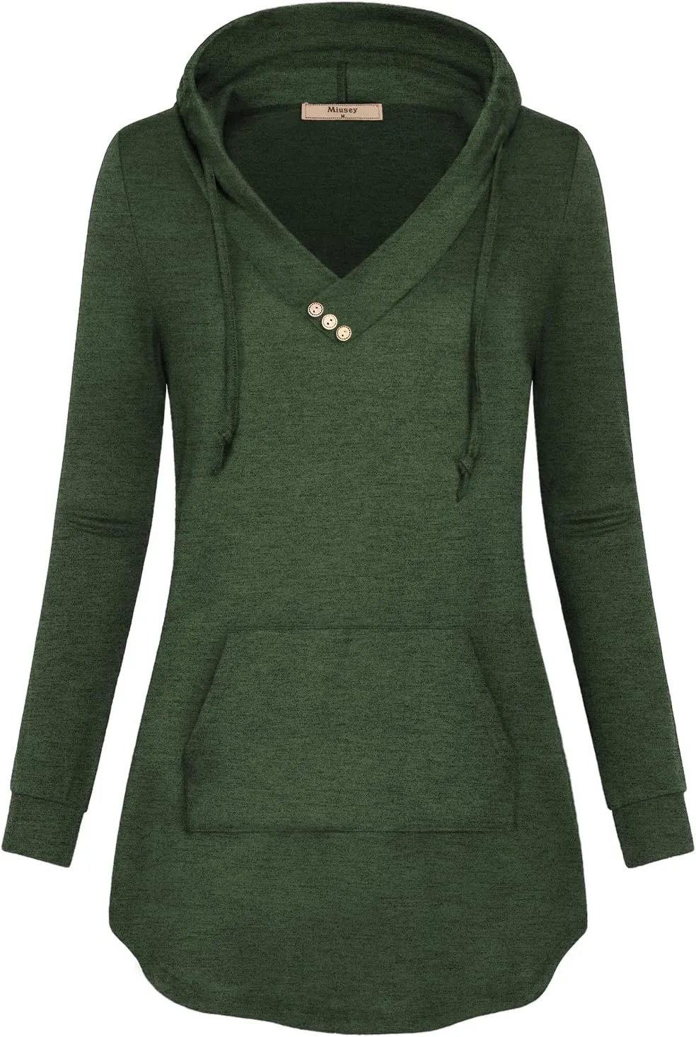 Miusey Womens Hooded Shirts Long Sleeve V Neck Tunic Hoodie Lightweight Sweatshirts with Kangaroo Pocket