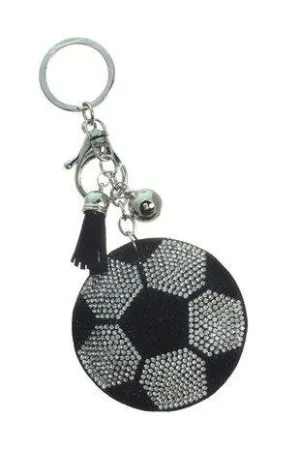 Puffy Crystal Embellished Soccer Ball Key Chain With Tassel.