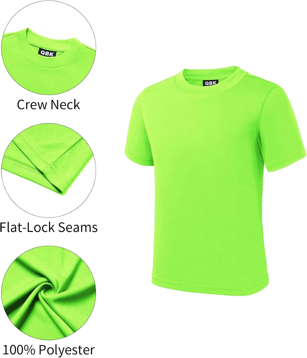 QBK 2T to Youth Neon Shirt Kids UPF 50  Dry Fit Athletic Short Sleeve T Shirts for Boys and Girls