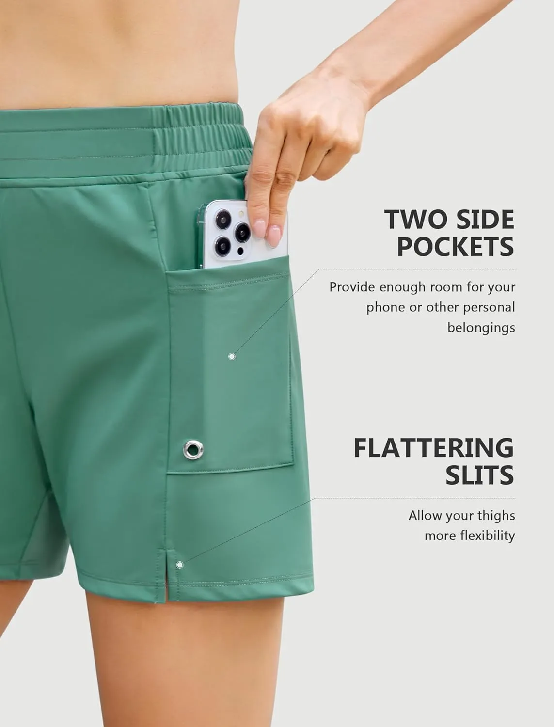 SILKWORLD Women's 5" Swim Board Shorts Quick Dry Elastic Beach Swimming Shorts for Women with Liner Pockets