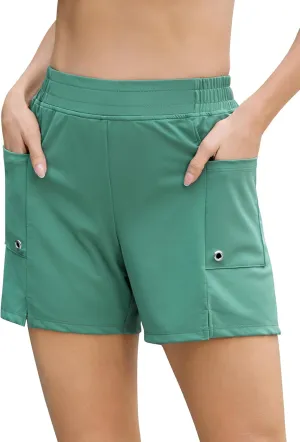 SILKWORLD Women's 5" Swim Board Shorts Quick Dry Elastic Beach Swimming Shorts for Women with Liner Pockets