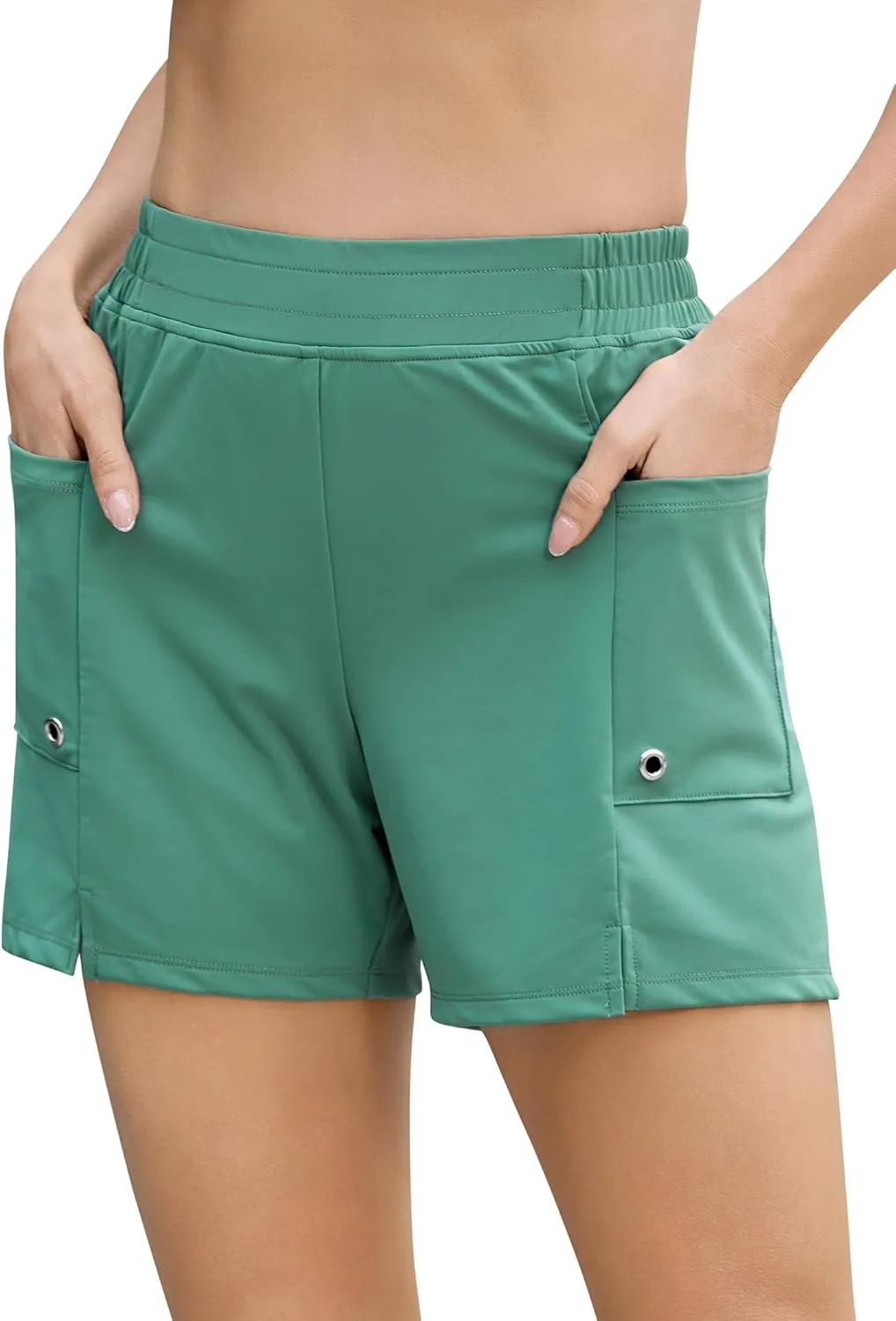 SILKWORLD Women's 5" Swim Board Shorts Quick Dry Elastic Beach Swimming Shorts for Women with Liner Pockets