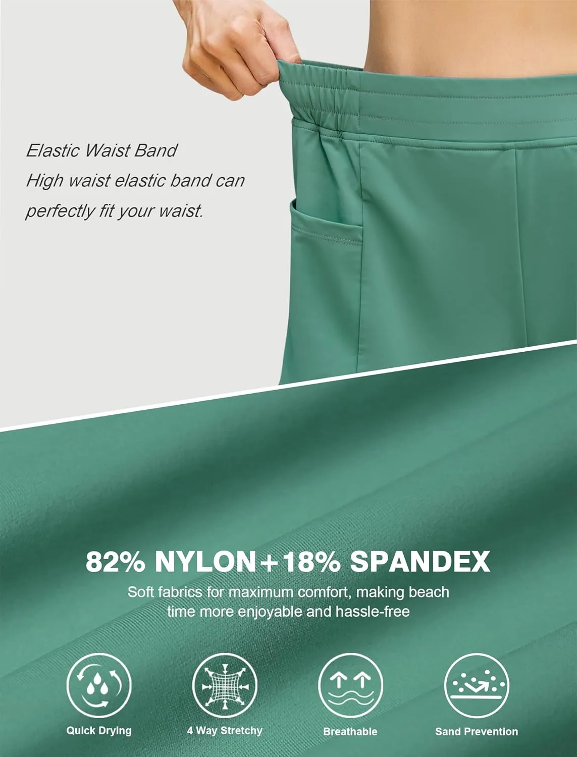 SILKWORLD Women's 5" Swim Board Shorts Quick Dry Elastic Beach Swimming Shorts for Women with Liner Pockets