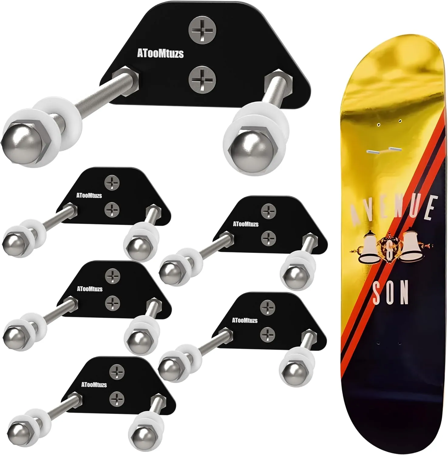 Skateboard Wall Mount Display(6 Packs)-Aluminum Ramp Shape Skateboard Deck Wall Mount with Two Screw Holes for Horizontal and Vertical Hanging Skateboard Display Decor-(Black