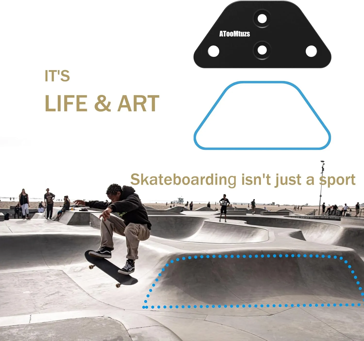 Skateboard Wall Mount Display(6 Packs)-Aluminum Ramp Shape Skateboard Deck Wall Mount with Two Screw Holes for Horizontal and Vertical Hanging Skateboard Display Decor-(Black