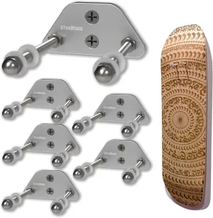 Skateboard Wall Mount Display(6 Packs)-Aluminum Ramp Shape Skateboard Deck Wall Mount with Two Screw Holes for Horizontal and Vertical Hanging Skateboard Display Decor