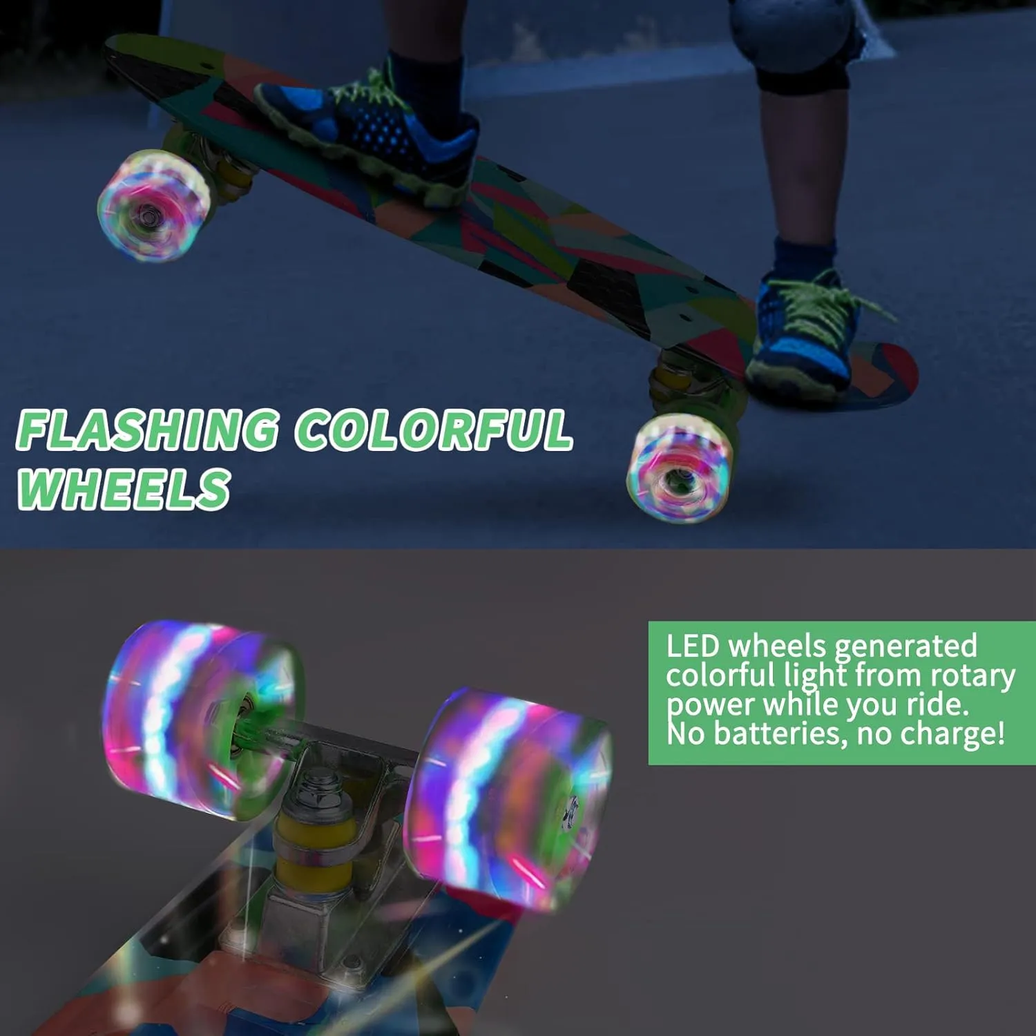 Skateboards, 22" Complete Skateboard, Mini Cruiser Skateboard for Kids Boys Girls Teens Beginners with Colorful Flashing Wheels Skate Tool, Kids Children's Day Gift