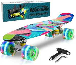 Skateboards, 22" Complete Skateboard, Mini Cruiser Skateboard for Kids Boys Girls Teens Beginners with Colorful Flashing Wheels Skate Tool, Kids Children's Day Gift