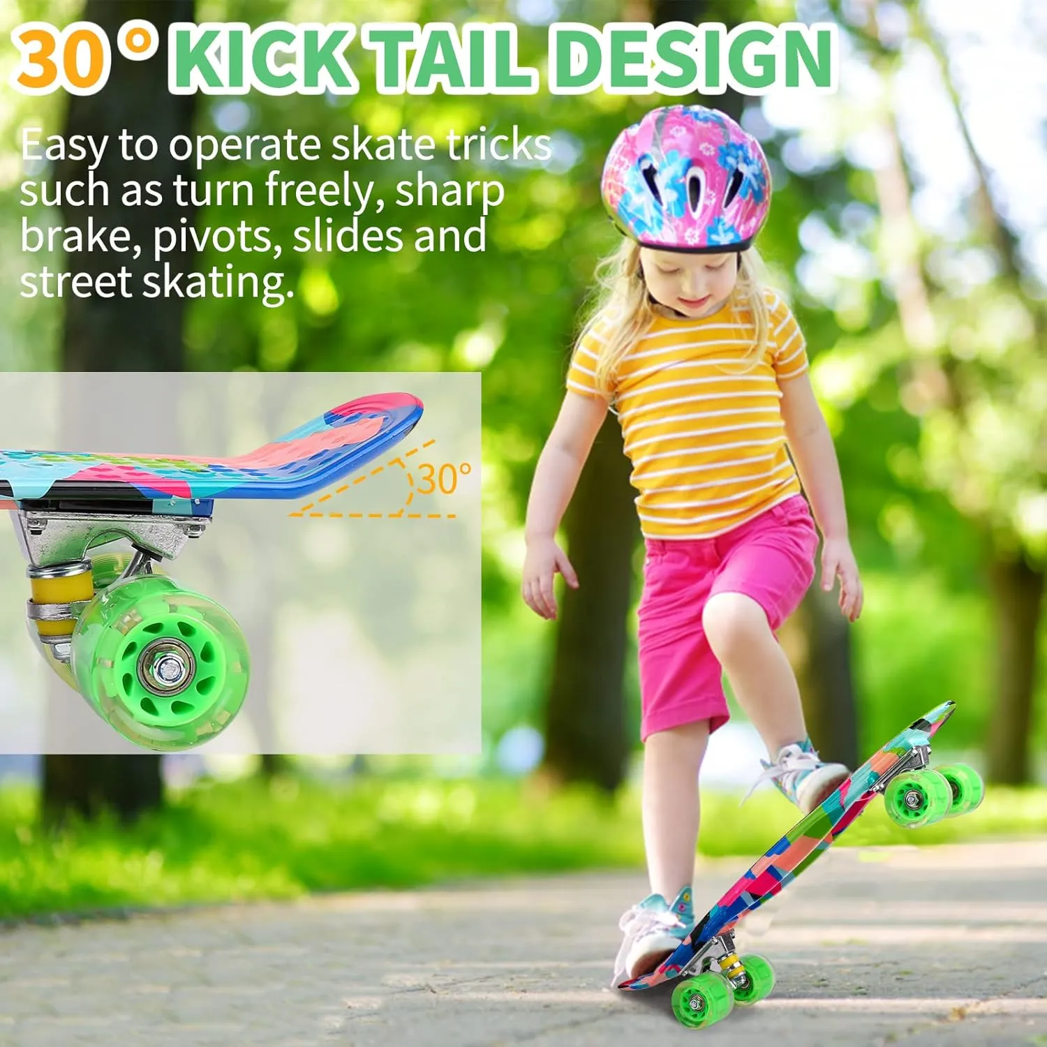 Skateboards, 22" Complete Skateboard, Mini Cruiser Skateboard for Kids Boys Girls Teens Beginners with Colorful Flashing Wheels Skate Tool, Kids Children's Day Gift