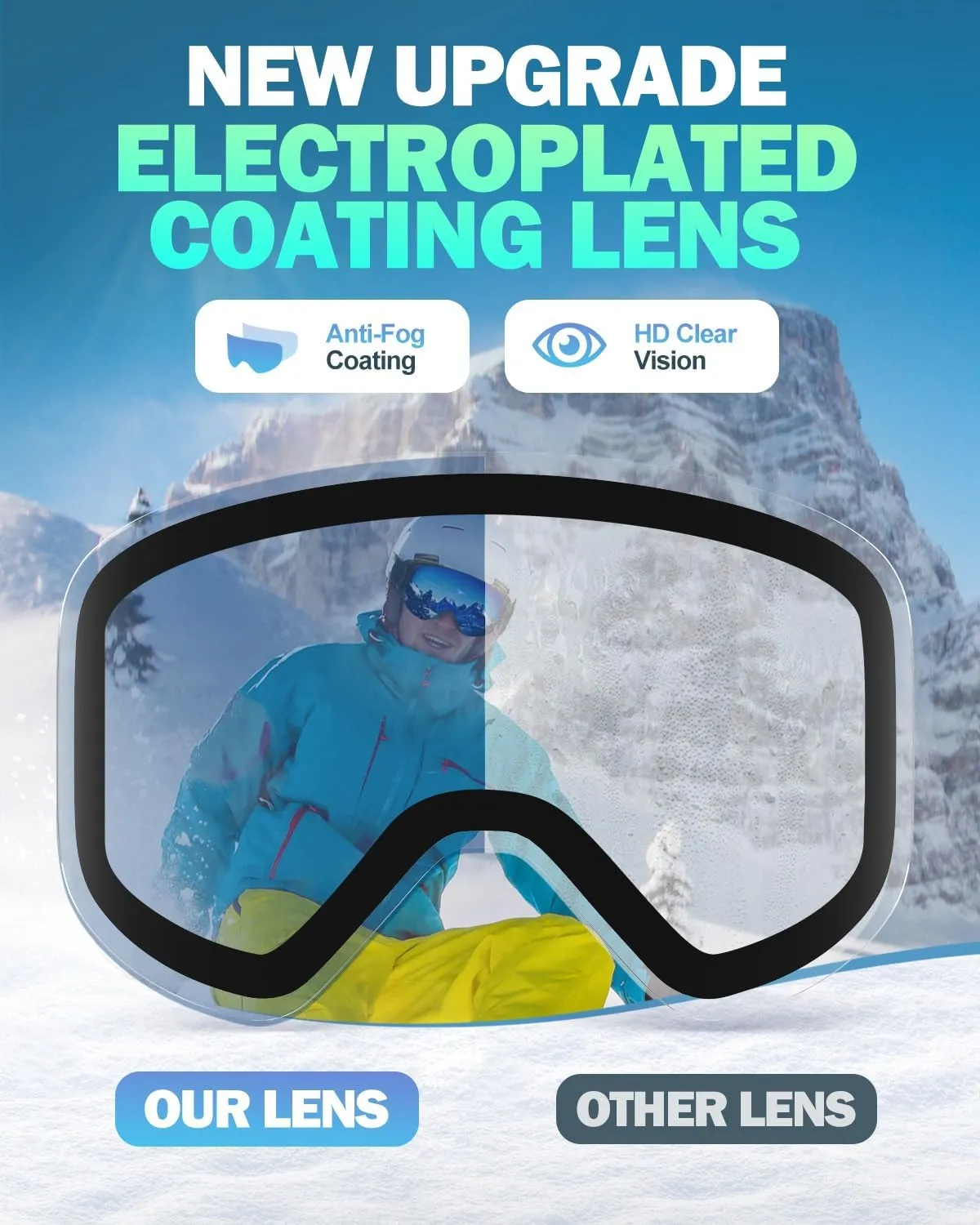 Ski Goggles, Frameless Snowboard Goggles with 2 UV400 Magnet Ski Lenses for Men & Women