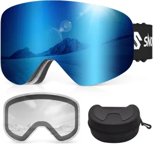 Ski Goggles, Frameless Snowboard Goggles with 2 UV400 Magnet Ski Lenses for Men & Women