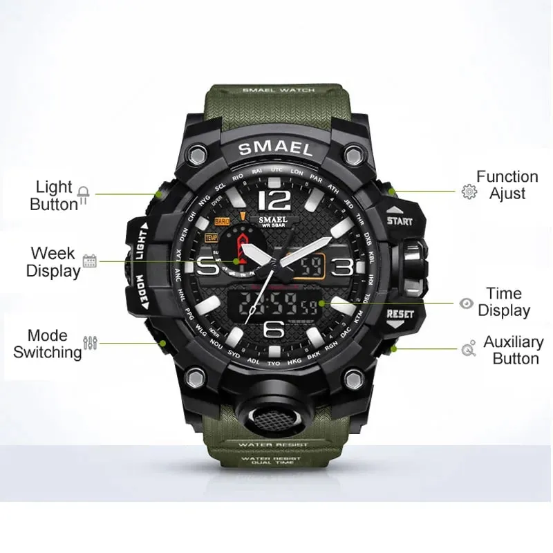 SMAEL Brand Men Sports Watches Dual Display