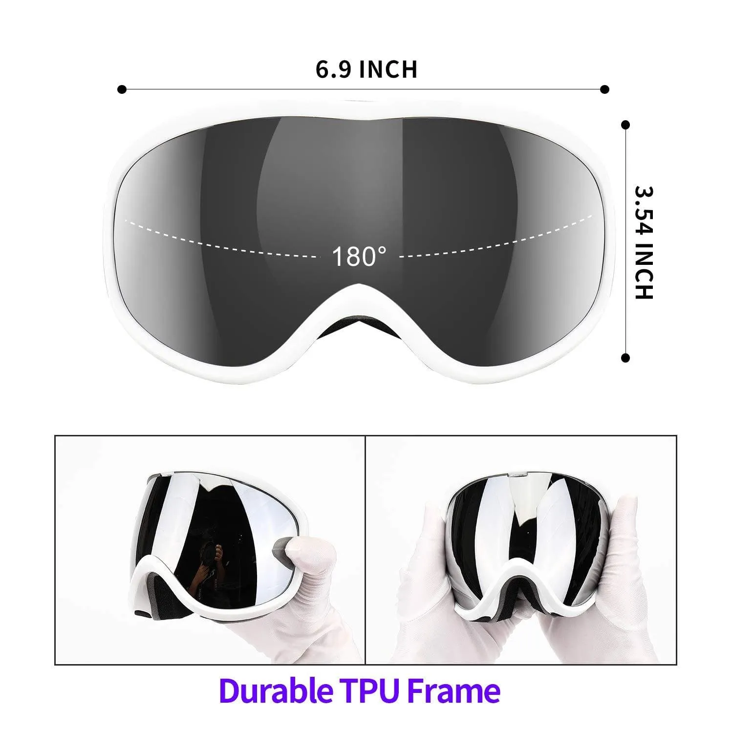 Supertrip Snow Ski Goggles Anti-Fog 100% UV Protection Snowboard Goggles Double Lens Over The Glasses Skiing for Men Women Youth(White)
