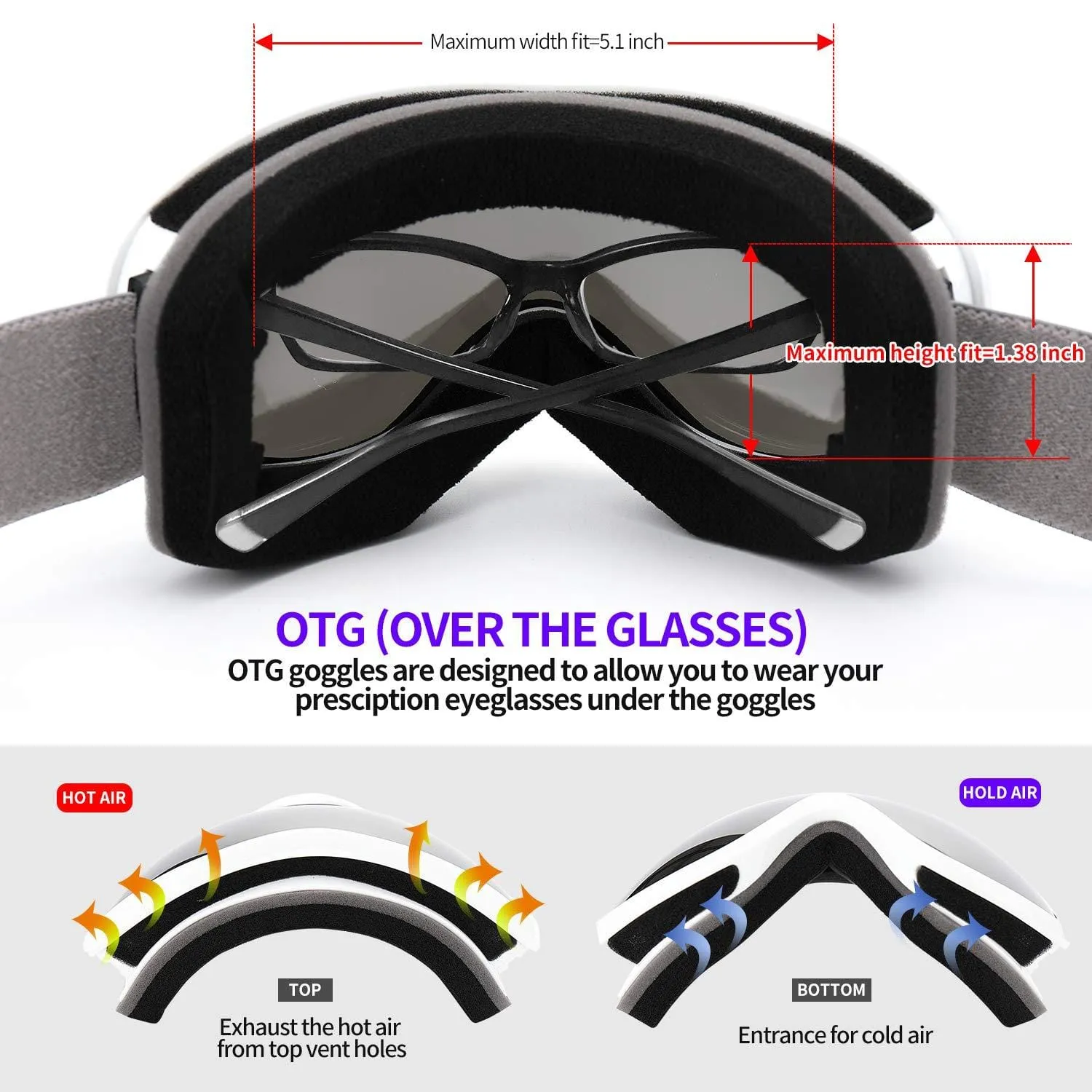 Supertrip Snow Ski Goggles Anti-Fog 100% UV Protection Snowboard Goggles Double Lens Over The Glasses Skiing for Men Women Youth(White)