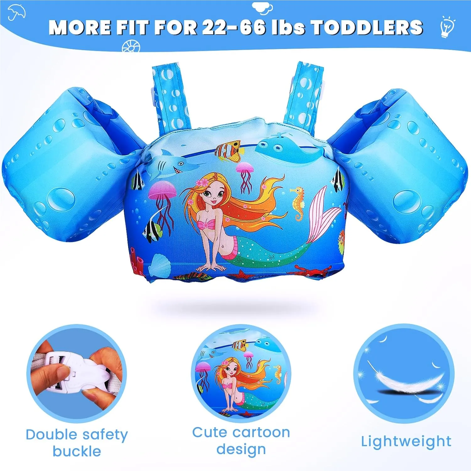 Toddler Swim Vest for 22-66 Pounds Boys and Girls, Kids Floaties with Arm Water Wings, Toddler Swim Jacket Pool Vest Jumper for 2-7 Years Old