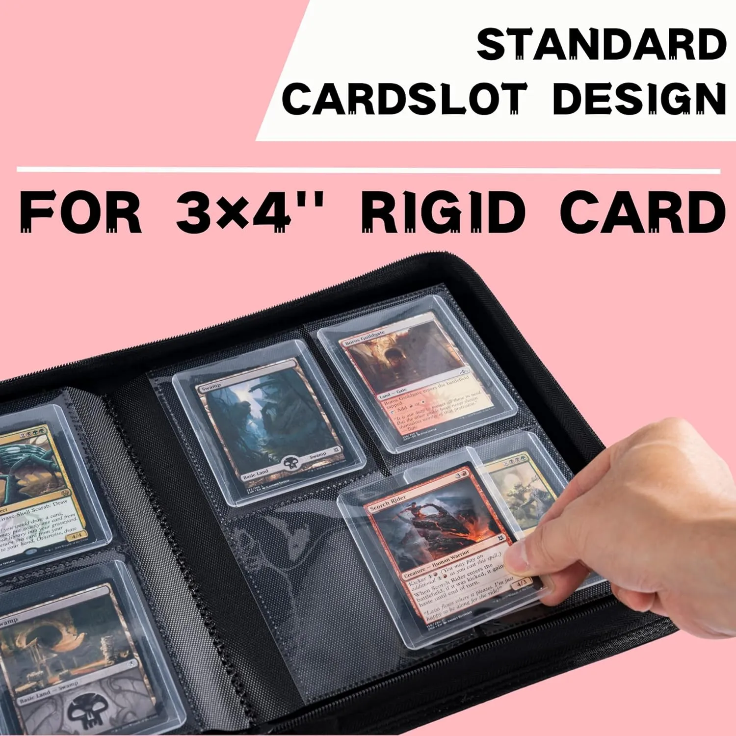 Toploader Binder, Holds 112  Toploaders, 4 Pocket Top Loader Card Storage Case, Double-Sided Pockets for trading card in 3 x 4'' ToploadersPink
