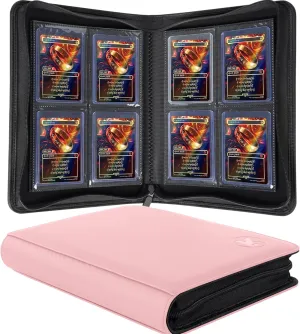 Toploader Binder, Holds 112  Toploaders, 4 Pocket Top Loader Card Storage Case, Double-Sided Pockets for trading card in 3 x 4'' ToploadersPink