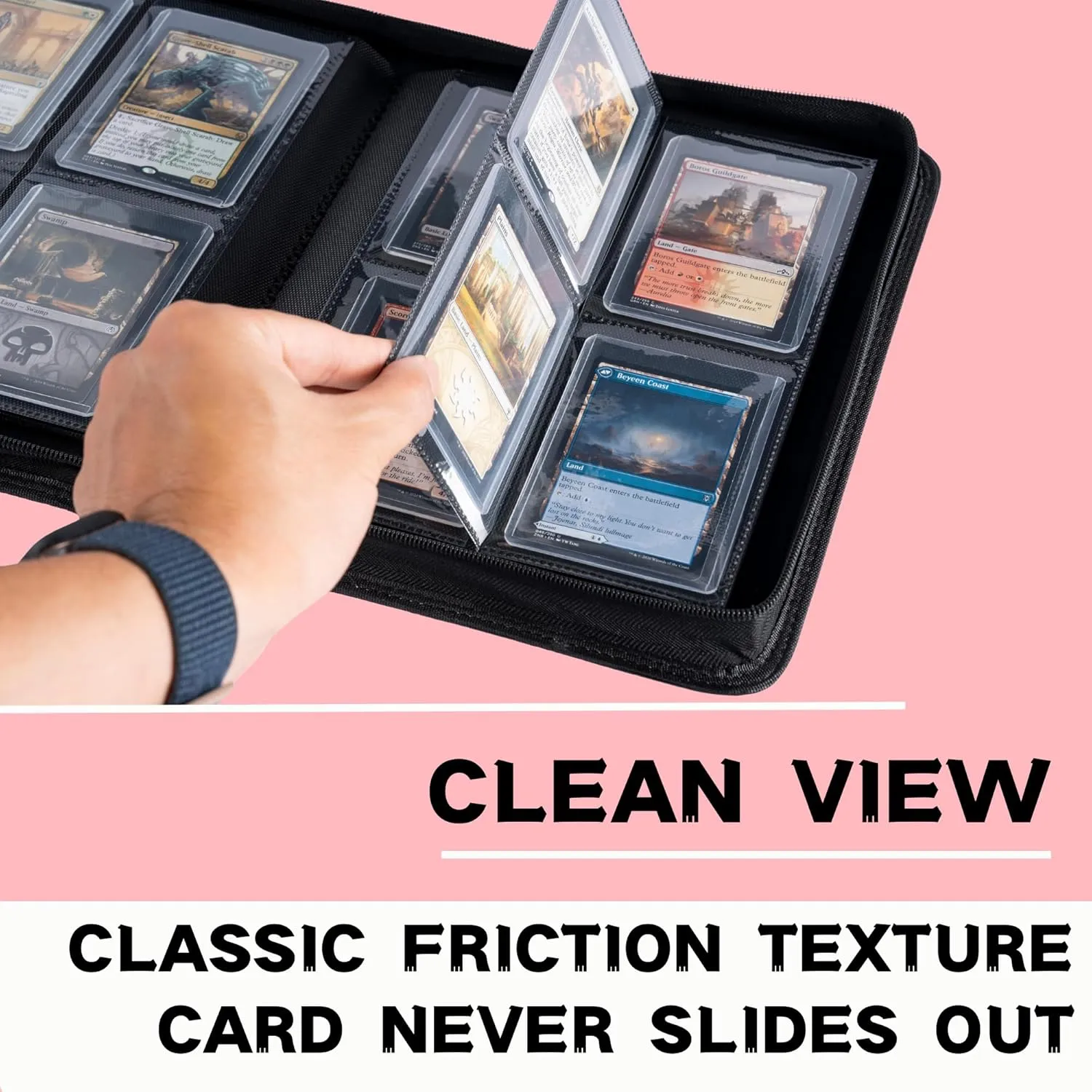 Toploader Binder, Holds 112  Toploaders, 4 Pocket Top Loader Card Storage Case, Double-Sided Pockets for trading card in 3 x 4'' ToploadersPink